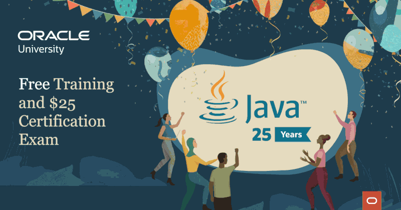 Drawing of people celebrating around the Java logo
