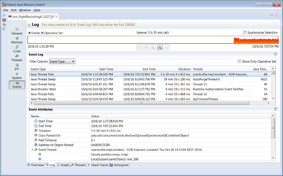 Events->Log tab in JMC