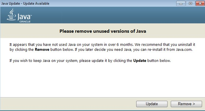 Screenshot with unused version message